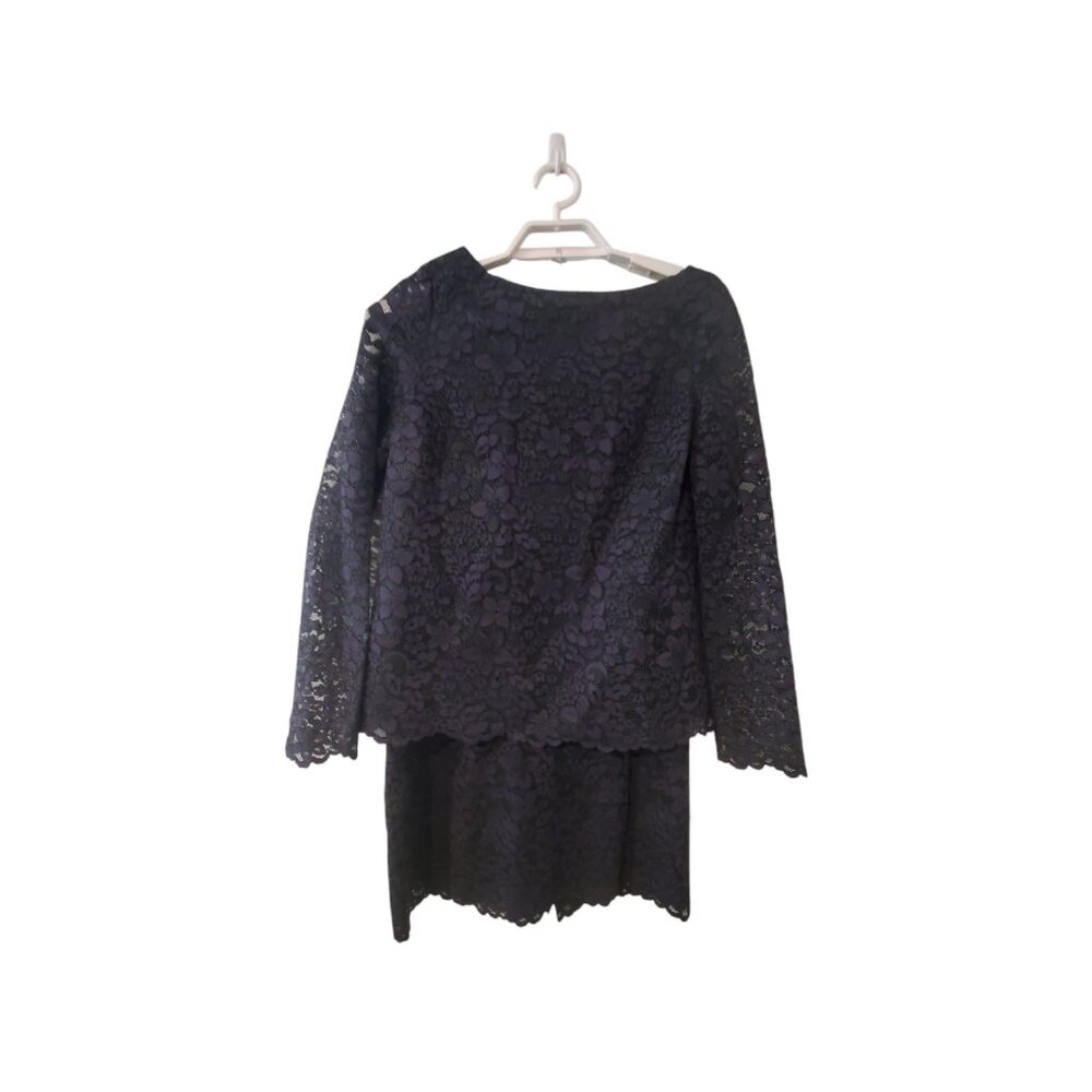 Tory Burch 2 piece set womens 10 lace overlay skirt top green navy